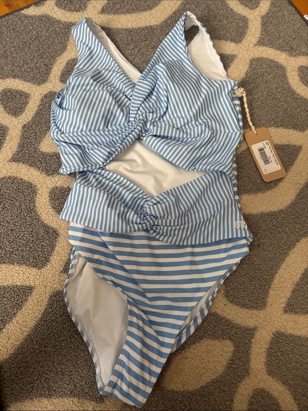 Albion Light Blue & White Striped One-Piece Swimsuit with Twist Cutout